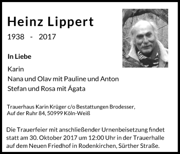 Anzeige von Heinz Lippert von Kölner Stadt-Anzeiger / Kölnische Rundschau / Express