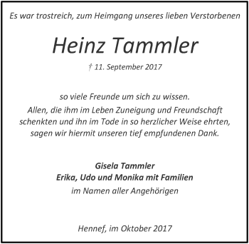 Anzeige von Heinz Tammler von  Extra Blatt 