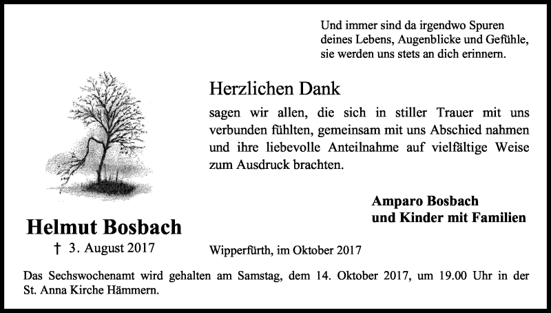  Traueranzeige für Helmut Bosbach vom 07.10.2017 aus Kölner Stadt-Anzeiger / Kölnische Rundschau / Express