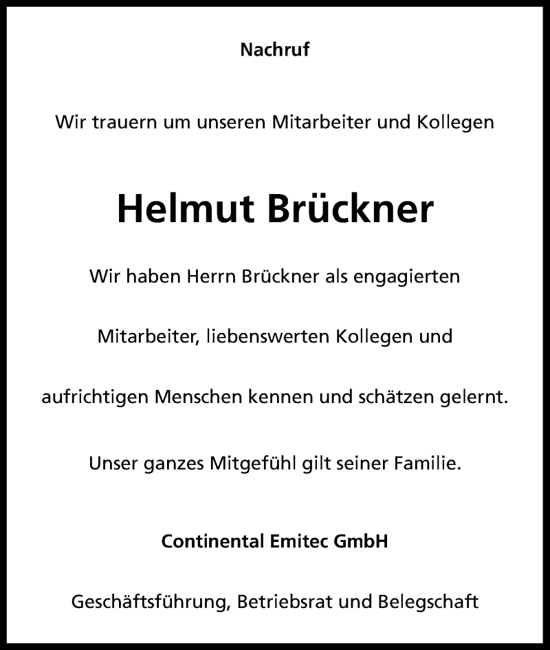  Traueranzeige für Helmut Brückner vom 21.10.2017 aus Kölner Stadt-Anzeiger / Kölnische Rundschau / Express