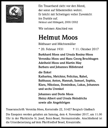 Anzeige von Helmut Moos von Kölner Stadt-Anzeiger / Kölnische Rundschau / Express
