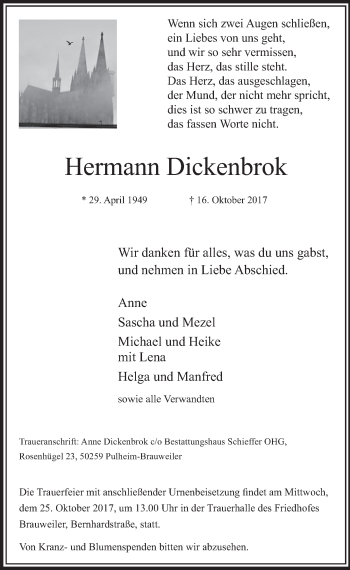 Anzeige von Hermann Dickenbrok von  Sonntags-Post 