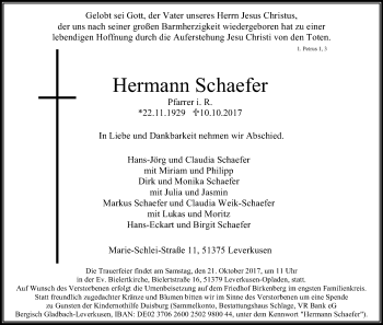 Anzeige von Hermann Schaefer von Kölner Stadt-Anzeiger / Kölnische Rundschau / Express