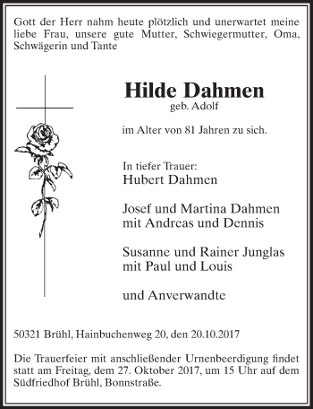 Anzeige von Hilde Dahmen von  Schlossbote/Werbekurier 