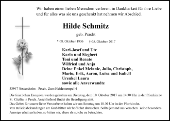 Anzeige von Hilde Schmitz von Kölner Stadt-Anzeiger / Kölnische Rundschau / Express
