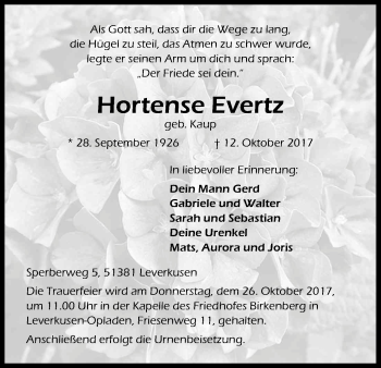 Anzeige von Hortense Evertz von Kölner Stadt-Anzeiger / Kölnische Rundschau / Express