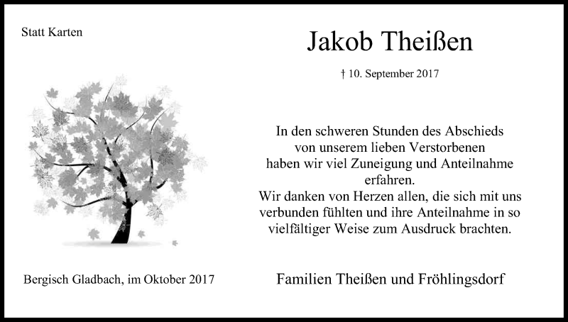  Traueranzeige für Jakob Theißen vom 21.10.2017 aus Kölner Stadt-Anzeiger / Kölnische Rundschau / Express