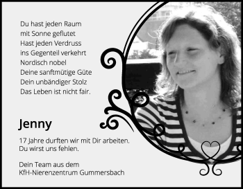 Anzeige von Jenny  von Kölner Stadt-Anzeiger / Kölnische Rundschau / Express