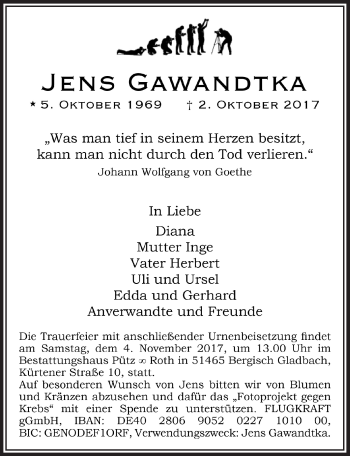 Anzeige von Jens Gawandtka von  Schlossbote/Werbekurier 