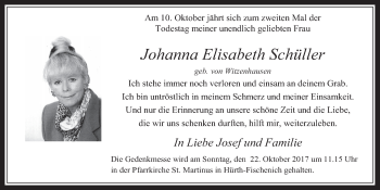 Anzeige von Johanna Elisabeth Schüller von  Wochenende 