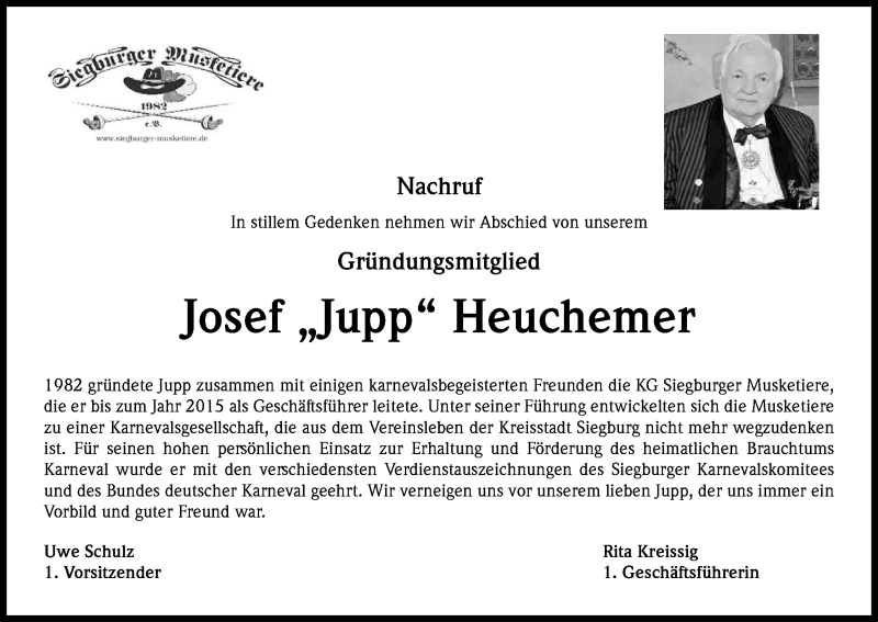  Traueranzeige für Josef Heuchemer vom 07.10.2017 aus Kölner Stadt-Anzeiger / Kölnische Rundschau / Express