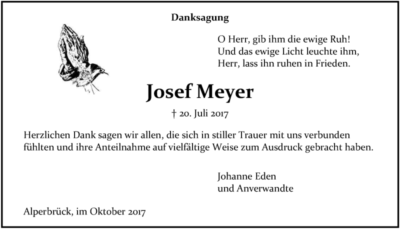  Traueranzeige für Josef Meyer vom 18.10.2017 aus  Anzeigen Echo 