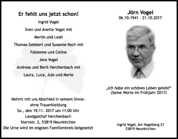 Anzeige von Jörn Vogel von Kölner Stadt-Anzeiger / Kölnische Rundschau / Express