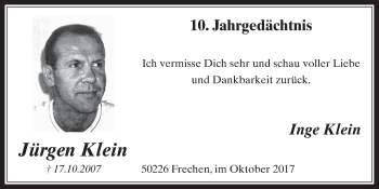 Anzeige von Jürgen Klein von  Wochenende 