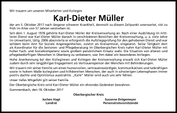 Anzeige von Karl-Dieter Müller von Kölner Stadt-Anzeiger / Kölnische Rundschau / Express