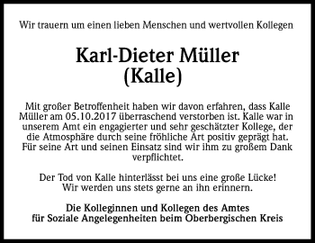 Anzeige von Karl-Dieter Müller von Kölner Stadt-Anzeiger / Kölnische Rundschau / Express