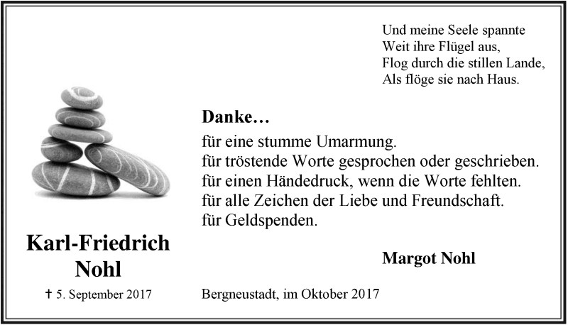  Traueranzeige für Karl-Friedrich Nohl vom 25.10.2017 aus  Anzeigen Echo 
