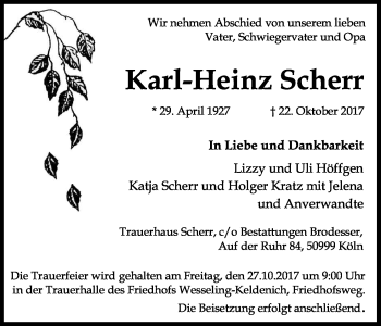 Anzeige von Karl-Heinz Scherr von Kölner Stadt-Anzeiger / Kölnische Rundschau / Express