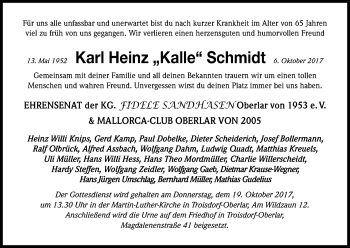 Anzeige von Karl-Heinz Schmidt von Kölner Stadt-Anzeiger / Kölnische Rundschau / Express