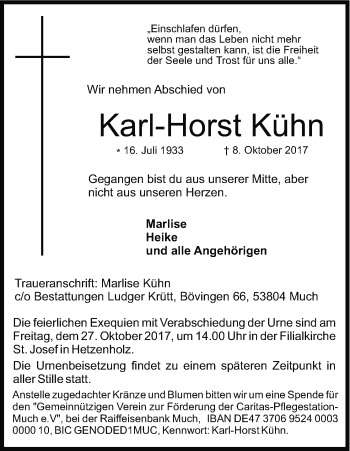 Anzeige von Karl-Horst Kühn von Kölner Stadt-Anzeiger / Kölnische Rundschau / Express