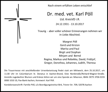 Anzeige von Karl Pöll von Kölner Stadt-Anzeiger / Kölnische Rundschau / Express