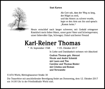 Anzeige von Karl-Reiner Thomas von Kölner Stadt-Anzeiger / Kölnische Rundschau / Express