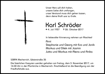 Anzeige von Karl Schröder von Kölner Stadt-Anzeiger / Kölnische Rundschau / Express