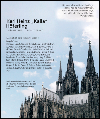 Anzeige von Karl Heinz Höferling von Kölner Stadt-Anzeiger / Kölnische Rundschau / Express