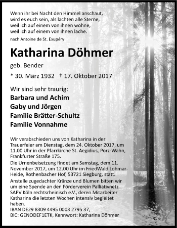 Anzeige von Katharina Döhmer von Kölner Stadt-Anzeiger / Kölnische Rundschau / Express