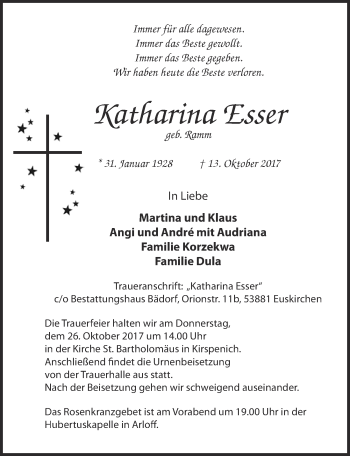 Anzeige von Katharina Esser von  Blickpunkt Euskirchen 