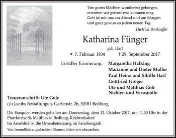 Anzeige von Katharina Fünger von  Sonntags-Post 