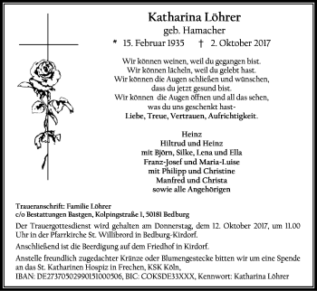 Anzeige von Katharina Löhrer von Kölner Stadt-Anzeiger / Kölnische Rundschau / Express