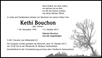 Anzeige von Kethi Bouchon von Kölner Stadt-Anzeiger / Kölnische Rundschau / Express