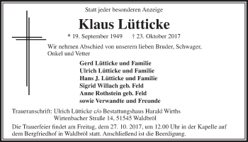 Anzeige von Klaus Lütticke von  Lokalanzeiger 