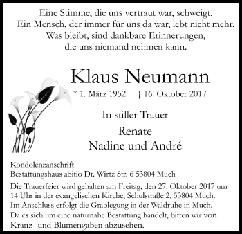 Anzeige von Klaus Neumann von Kölner Stadt-Anzeiger / Kölnische Rundschau / Express