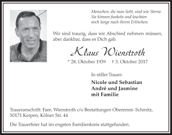 Anzeige von Klaus Wienstroth von  Sonntags-Post 