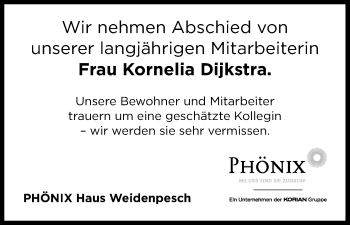 Anzeige von Kornelia Dijkstra von Kölner Stadt-Anzeiger / Kölnische Rundschau / Express