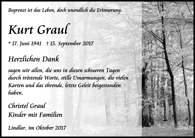  Traueranzeige für Kurt Graul vom 28.10.2017 aus Kölner Stadt-Anzeiger / Kölnische Rundschau / Express