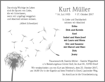 Anzeige von Kurt Müller von Kölner Stadt-Anzeiger / Kölnische Rundschau / Express