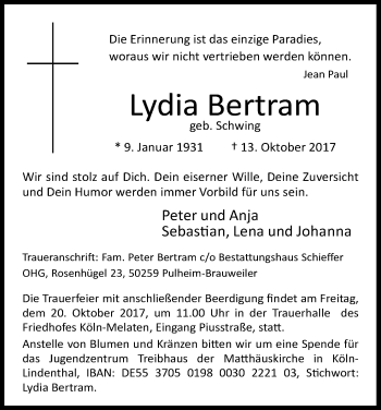Anzeige von Lydia Bertram von Kölner Stadt-Anzeiger / Kölnische Rundschau / Express