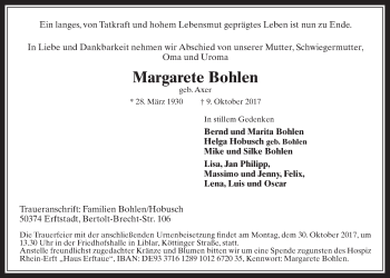 Anzeige von Margarete Bohlen von  Werbepost 