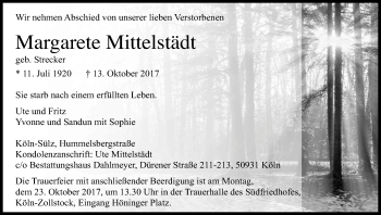 Anzeige von Margarete Mittelstädt von Kölner Stadt-Anzeiger / Kölnische Rundschau / Express