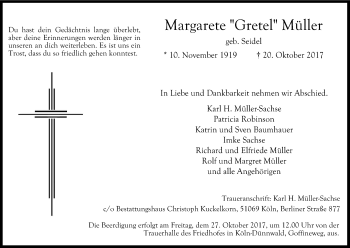 Anzeige von Margarete Müller von Kölner Stadt-Anzeiger / Kölnische Rundschau / Express