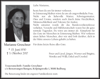 Anzeige von Marianne Greschner von  Werbepost 