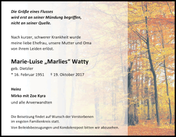 Anzeige von Marie-Luise Watty von Kölner Stadt-Anzeiger / Kölnische Rundschau / Express