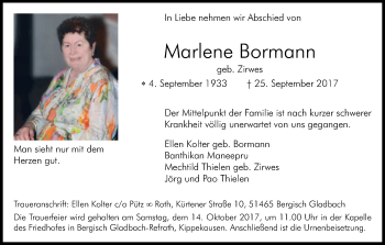 Anzeige von Marlene Bormann von Kölner Stadt-Anzeiger / Kölnische Rundschau / Express