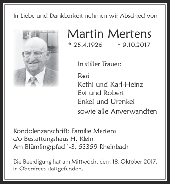 Anzeige von Martin Mertens von  Schaufenster/Blickpunkt 