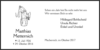 Anzeige von Matthias Metternich von  Blickpunkt Euskirchen 