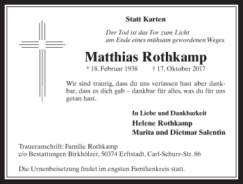 Anzeige von Matthias Rothkamp von  Werbepost 