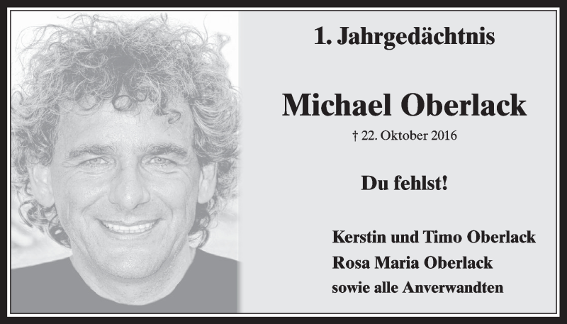  Traueranzeige für Michael Oberlack vom 18.10.2017 aus  Wochenende 